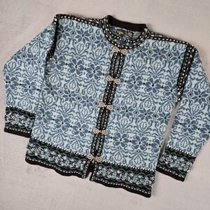 Nordic Design Cardigan Womens Small Shetland Wool Blend Fairisle Cottage Sweater